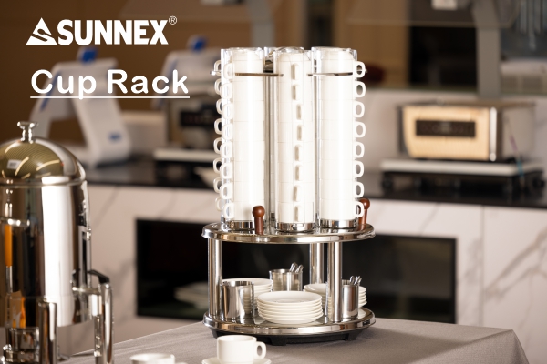 SUNNEX REVOLVING CUPS DISPENSER, STAINLESS STEEL BASE & TIGA SEDOK MUGS TERMASUK, PC CUP TUBES