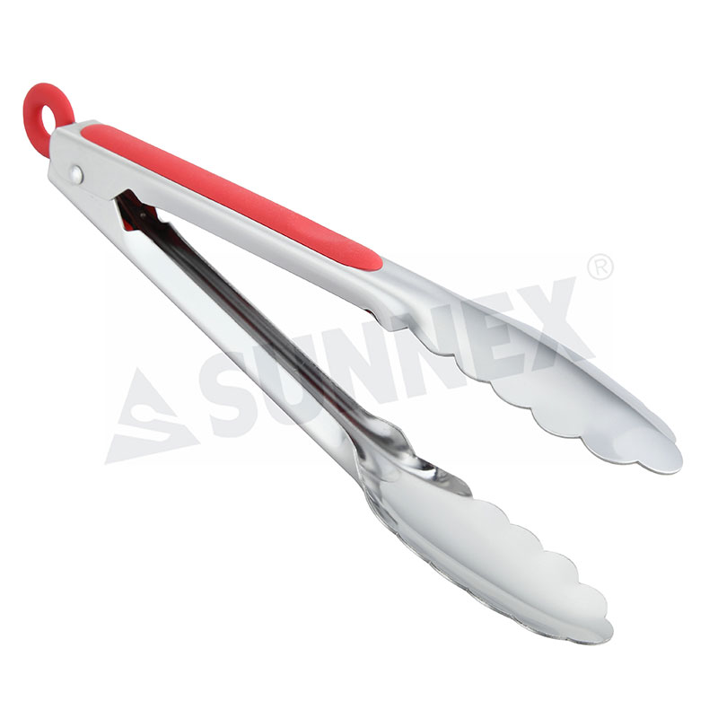 Stainless Steel Serving Tongs karo Soft Grip Handle Warna Abang