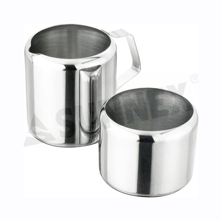 Mangkok Gula Stainless Steel lan Susu Jug Susu